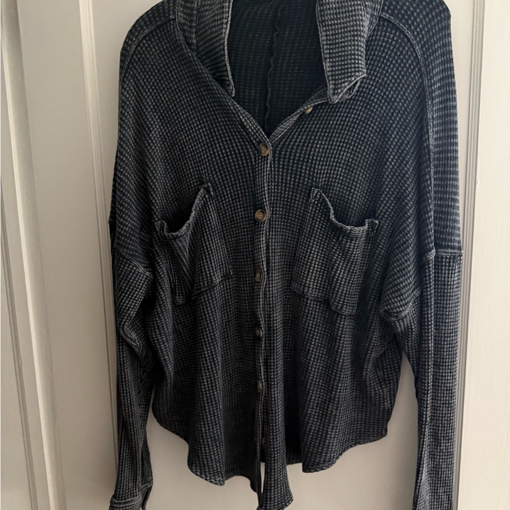 Electric and Rose Button-Up Waffle Knit Shirt